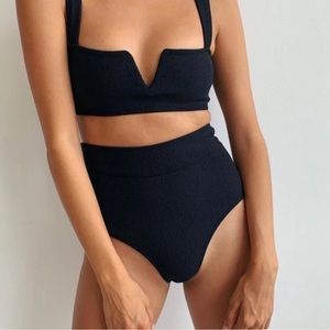 Wanderlust X Posse High Waisted Smocked Textured Swim Bikini Bottom Size Small